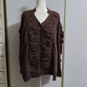 Gold Flava 36 Brown Rouching Boho Lagenlook Casual Plus Button Down Shirt